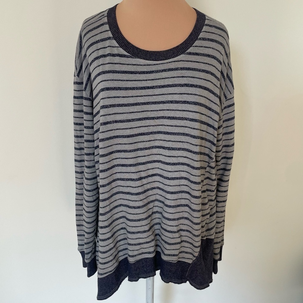 Wilt Big Slant Sweatshirt Grey 591072 Striped Long Sleeve Hi Low High Sweater XS